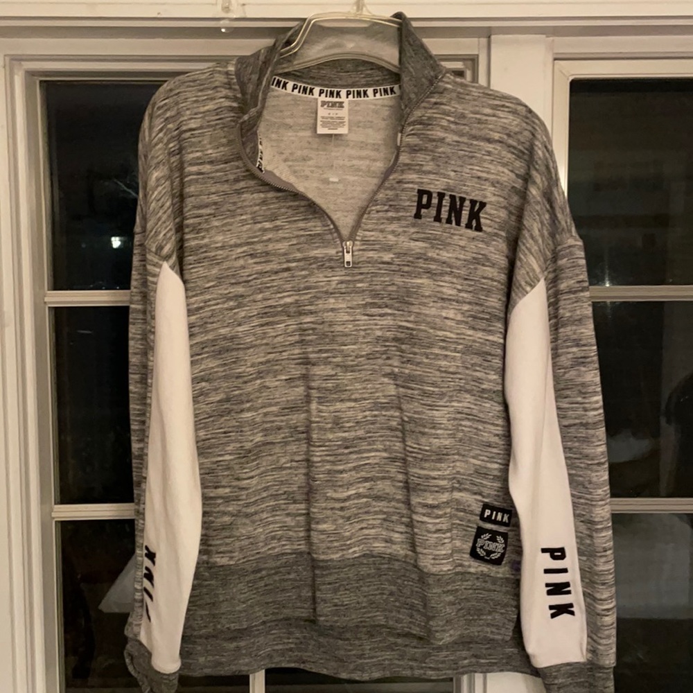 Pink gray and white pullover 1/4 zip